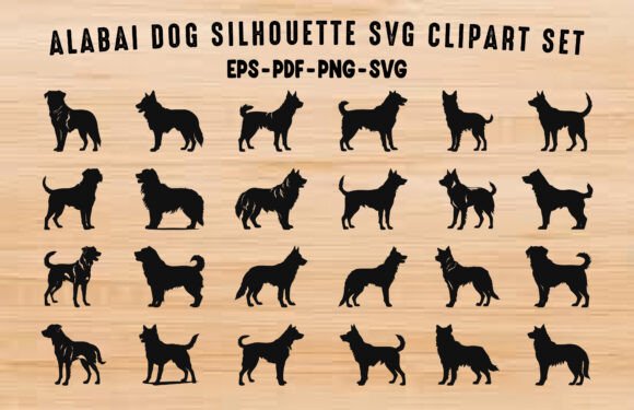 Alabai Dog SVG Silhouette Clipart Bundle