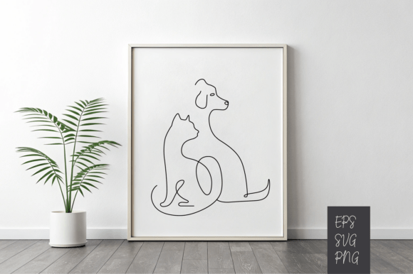 Minimalist Line Art of a Cat and Dog Svg