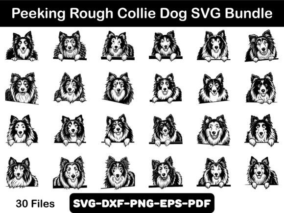 Peeking Rough Collie Dog SVG Bundle