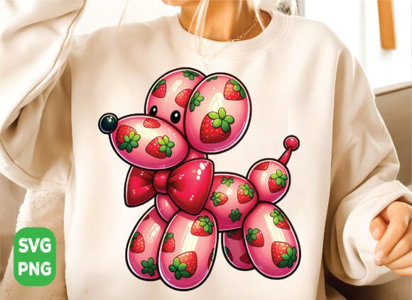 Strawberry Coquette Balloon Dog Svg PNG