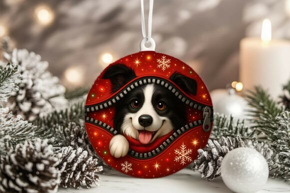 Xmas Zipper Beagle Circle Ornament PNG