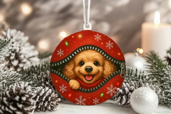 Xmas Zipper Poodle Circle Ornament PNG